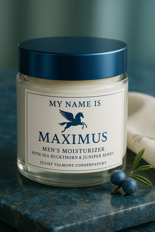 My name is Maximus ~ Men's Gladiator Morning Moisturizer with Juniper Berry and Sea Buckthorn